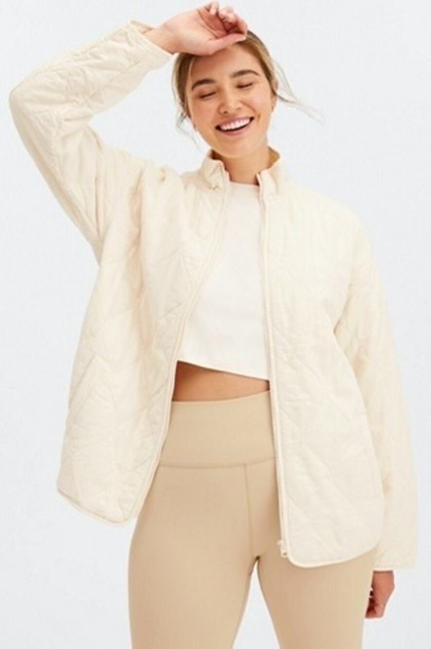 New Fabletics Lina Oversized Quilted Full Zip Jacket Egret size S